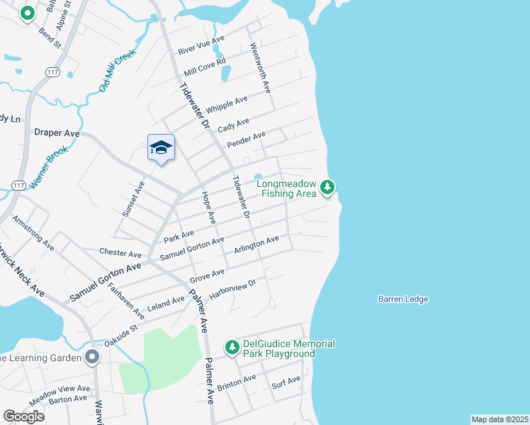 map of restaurants, bars, coffee shops, grocery stores, and more near 112 Park Avenue in Warwick