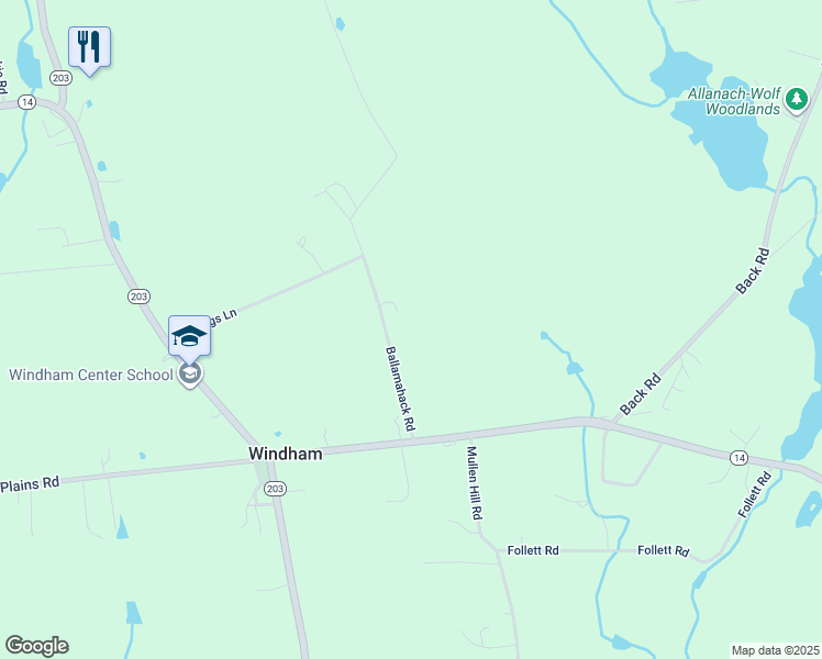 map of restaurants, bars, coffee shops, grocery stores, and more near 44 Ballamahack Road in Windham
