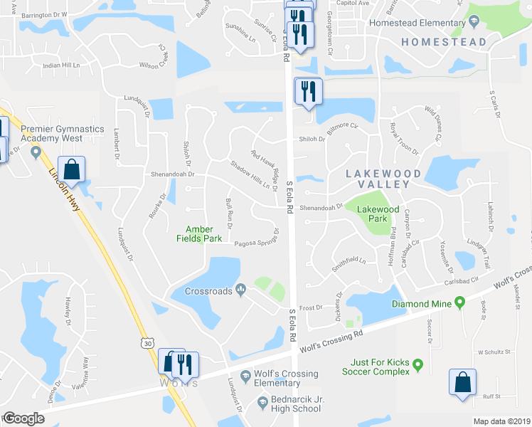 map of restaurants, bars, coffee shops, grocery stores, and more near 2353 Pagosa Springs Drive in Aurora