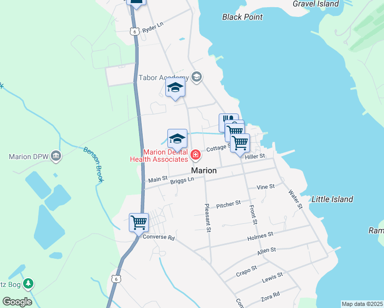 map of restaurants, bars, coffee shops, grocery stores, and more near 16 Spring Street in Marion