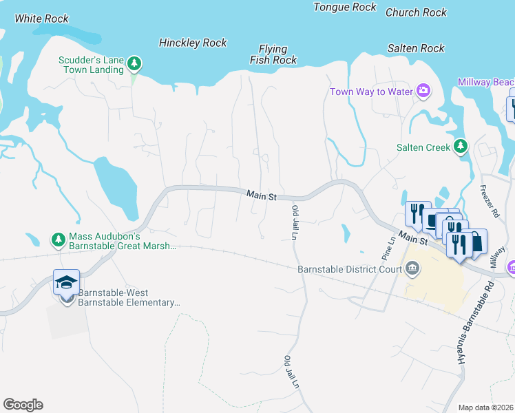 map of restaurants, bars, coffee shops, grocery stores, and more near Massachusetts 6A in Barnstable