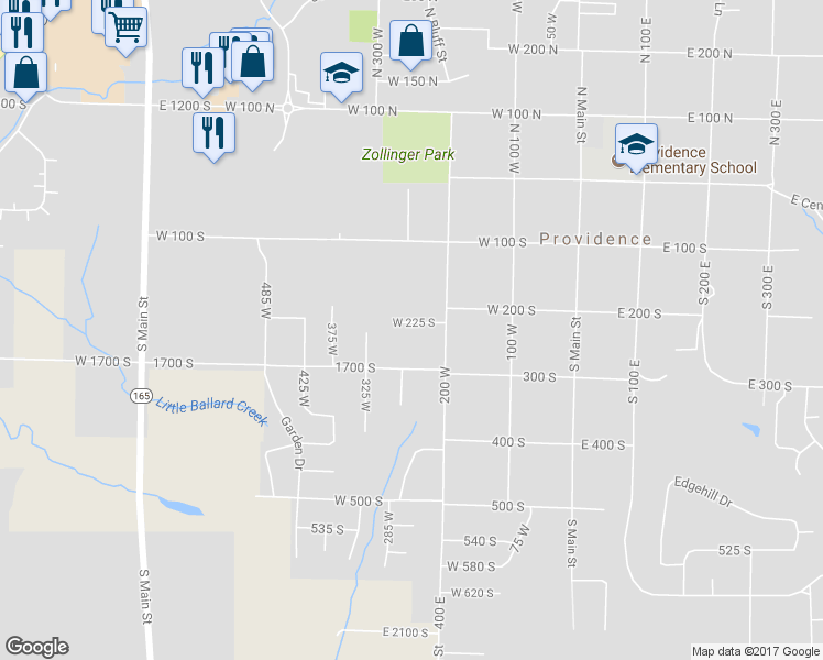 map of restaurants, bars, coffee shops, grocery stores, and more near 256 West 225 South in Providence