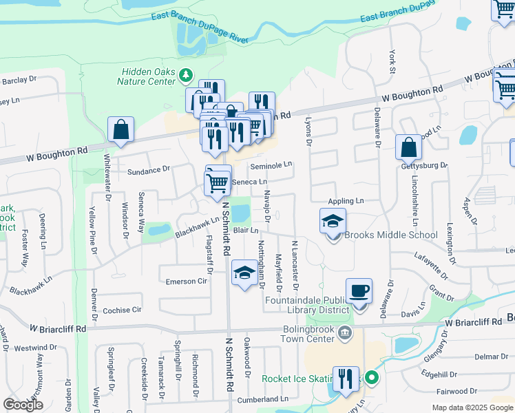 map of restaurants, bars, coffee shops, grocery stores, and more near 274 Sioux Drive in Bolingbrook