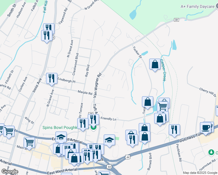 map of restaurants, bars, coffee shops, grocery stores, and more near 130 Van Wagner Road in Arlington