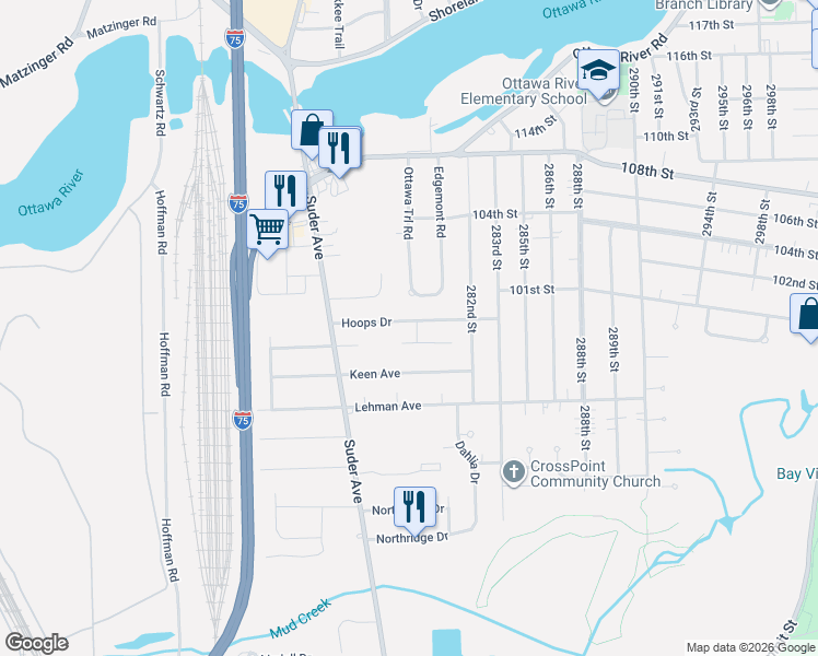 map of restaurants, bars, coffee shops, grocery stores, and more near 4624 Davids Creek in Toledo