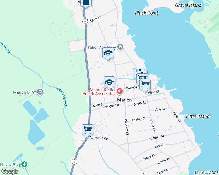 map of restaurants, bars, coffee shops, grocery stores, and more near 16 Spring Street in Marion