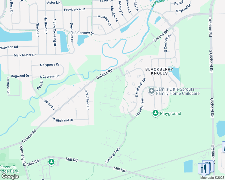 map of restaurants, bars, coffee shops, grocery stores, and more near 3525 Richardson Circle in Yorkville