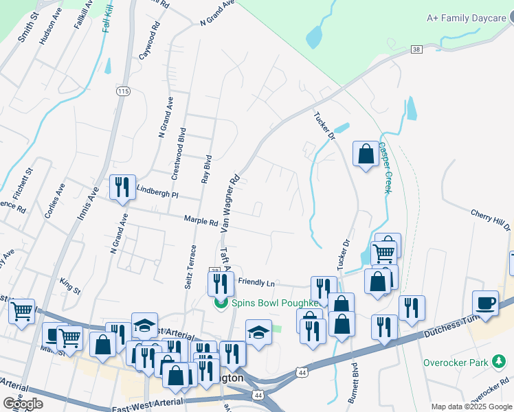 map of restaurants, bars, coffee shops, grocery stores, and more near 106 Van Wagner Road in Arlington