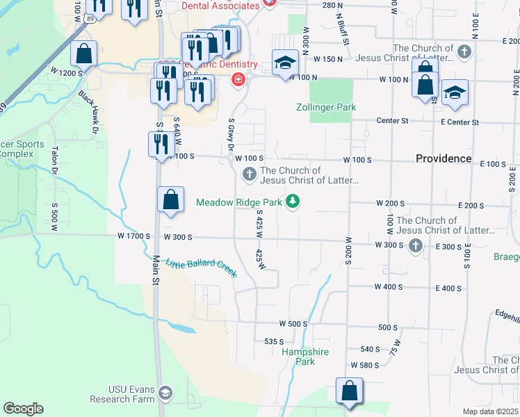 map of restaurants, bars, coffee shops, grocery stores, and more near 225 South in Providence