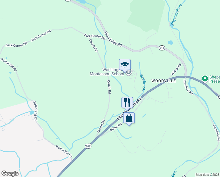map of restaurants, bars, coffee shops, grocery stores, and more near 42 Couch Road in Washington