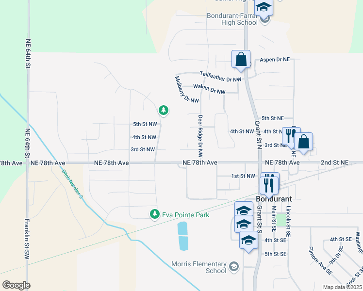 map of restaurants, bars, coffee shops, grocery stores, and more near 306 Crossing Court Northwest in Bondurant