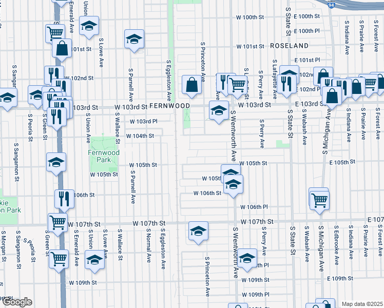 map of restaurants, bars, coffee shops, grocery stores, and more near 322 West 104th Place in Chicago