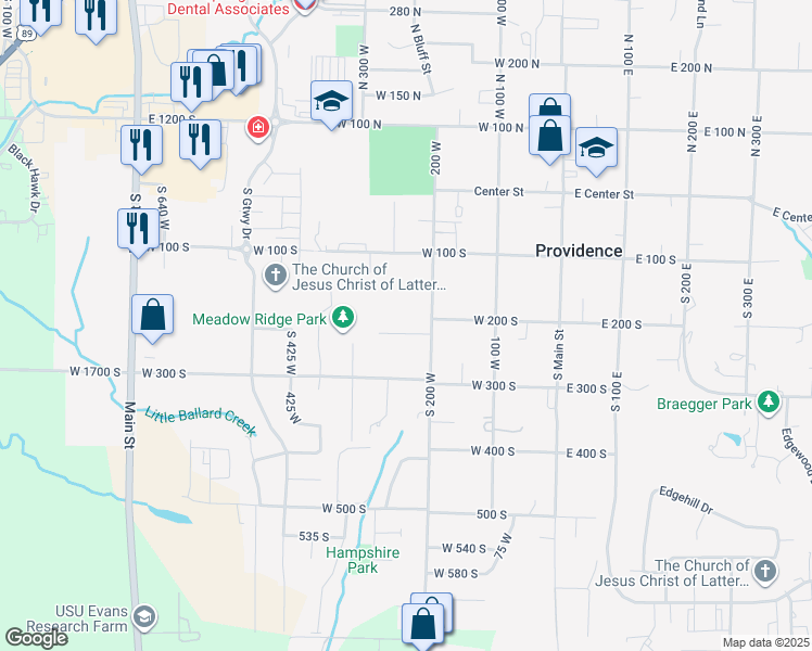 map of restaurants, bars, coffee shops, grocery stores, and more near 241 West 225 South in Providence