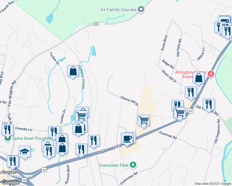 map of restaurants, bars, coffee shops, grocery stores, and more near 2406 Cherry Hill Drive in Arlington