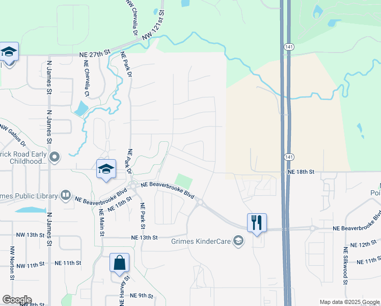 map of restaurants, bars, coffee shops, grocery stores, and more near 1006 Northeast 21st Street in Grimes