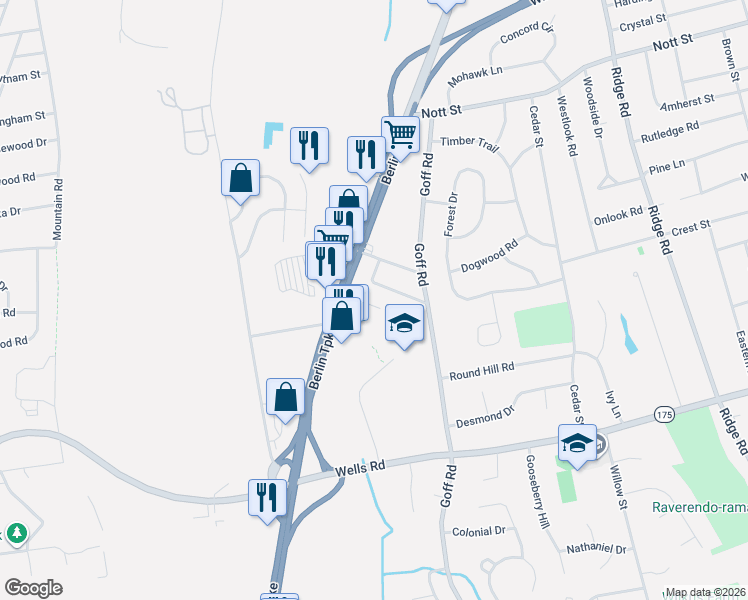 map of restaurants, bars, coffee shops, grocery stores, and more near 31 Kingston Street in Wethersfield