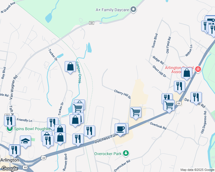 map of restaurants, bars, coffee shops, grocery stores, and more near 2406 Cherry Hill Drive in Arlington