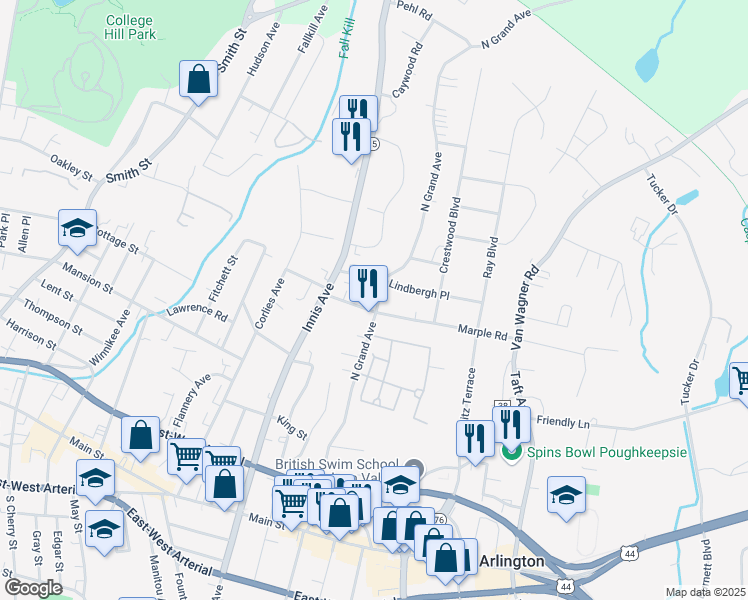 map of restaurants, bars, coffee shops, grocery stores, and more near 24 Lindbergh Place in Arlington