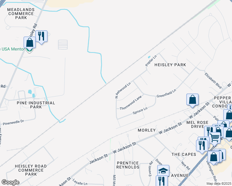 map of restaurants, bars, coffee shops, grocery stores, and more near 1918 North Ashwood Lane in Painesville