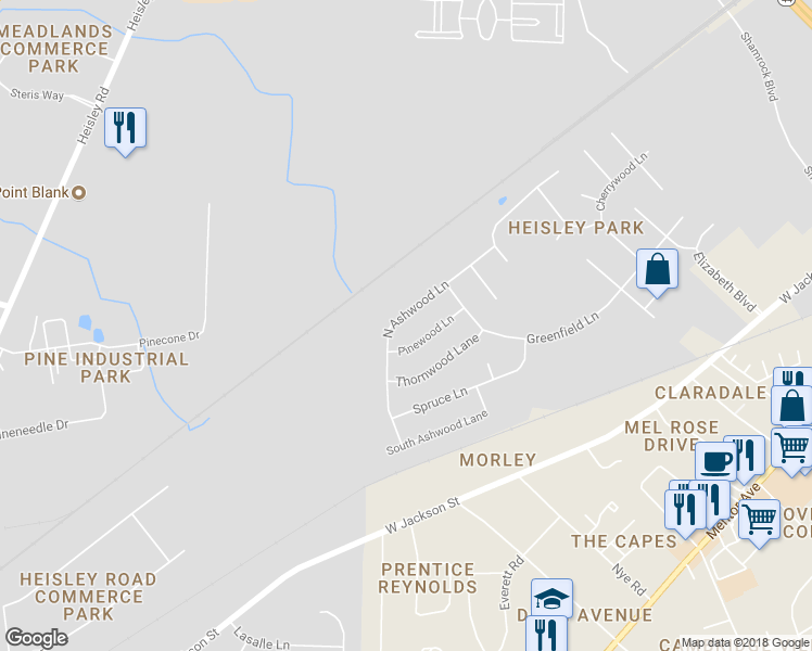 map of restaurants, bars, coffee shops, grocery stores, and more near 1918 North Ashwood Lane in Painesville