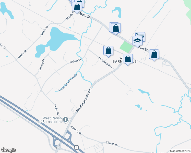 map of restaurants, bars, coffee shops, grocery stores, and more near 2331 Meetinghouse Way in Barnstable