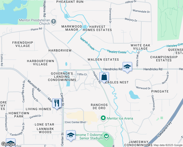map of restaurants, bars, coffee shops, grocery stores, and more near 8506 Hendricks Road in Mentor