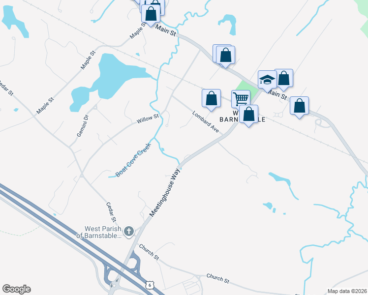 map of restaurants, bars, coffee shops, grocery stores, and more near 2331 Meetinghouse Way in Barnstable
