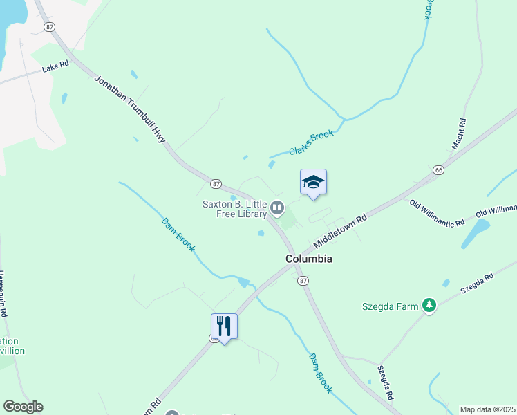 map of restaurants, bars, coffee shops, grocery stores, and more near 303 Connecticut 87 in Columbia