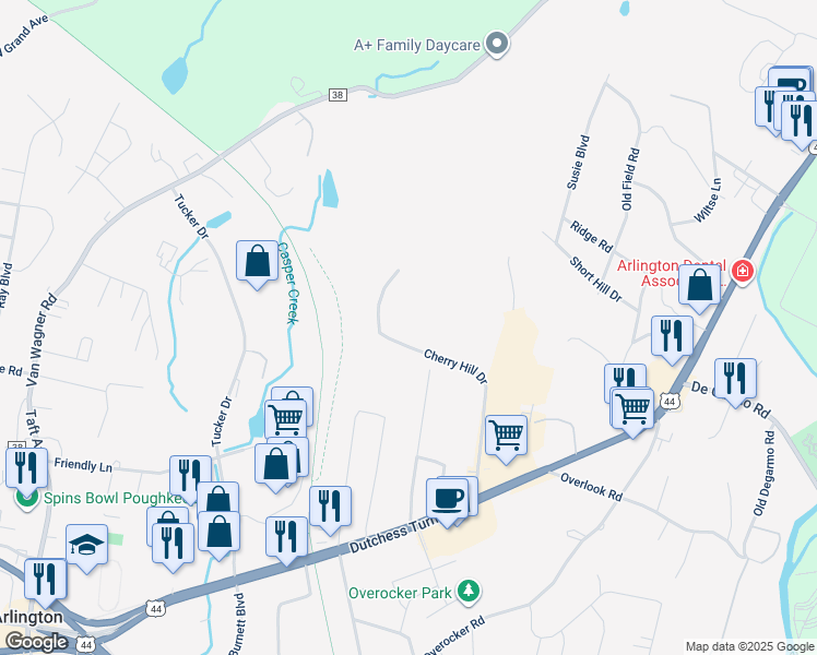 map of restaurants, bars, coffee shops, grocery stores, and more near 2406 Cherry Hill Drive in Arlington