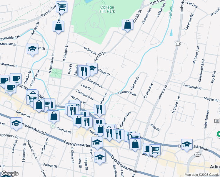 map of restaurants, bars, coffee shops, grocery stores, and more near in Poughkeepsie
