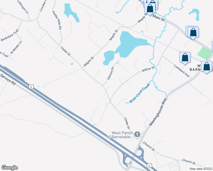 map of restaurants, bars, coffee shops, grocery stores, and more near 236 Cedar Street in Barnstable