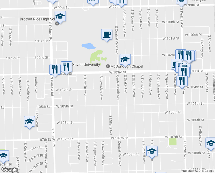 map of restaurants, bars, coffee shops, grocery stores, and more near 10352 South Millard Avenue in Chicago