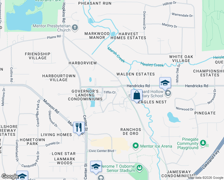 map of restaurants, bars, coffee shops, grocery stores, and more near 8475 Tiffin Court in Mentor