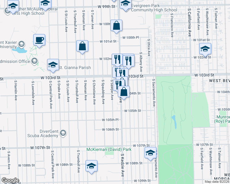 map of restaurants, bars, coffee shops, grocery stores, and more near in Chicago