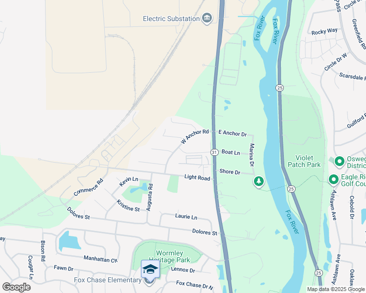 map of restaurants, bars, coffee shops, grocery stores, and more near 39 West Anchor Road in Oswego