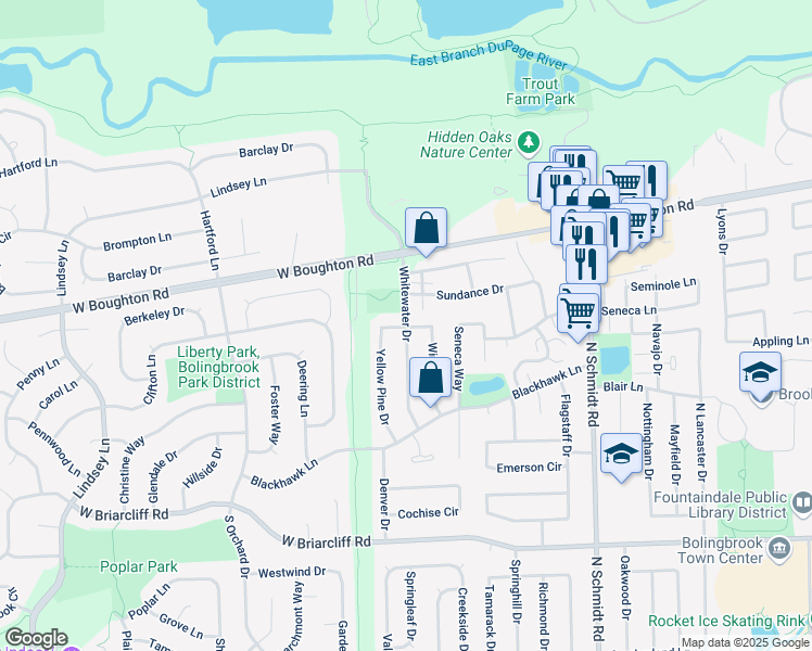 map of restaurants, bars, coffee shops, grocery stores, and more near 284 Bryant Way in Bolingbrook