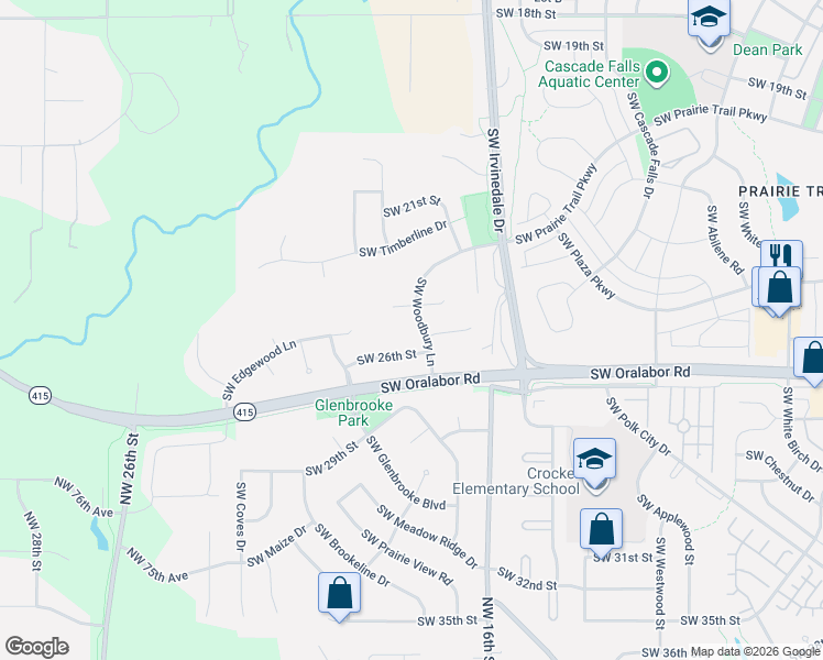 map of restaurants, bars, coffee shops, grocery stores, and more near 2412 Southwest Woodbury Lane in Ankeny