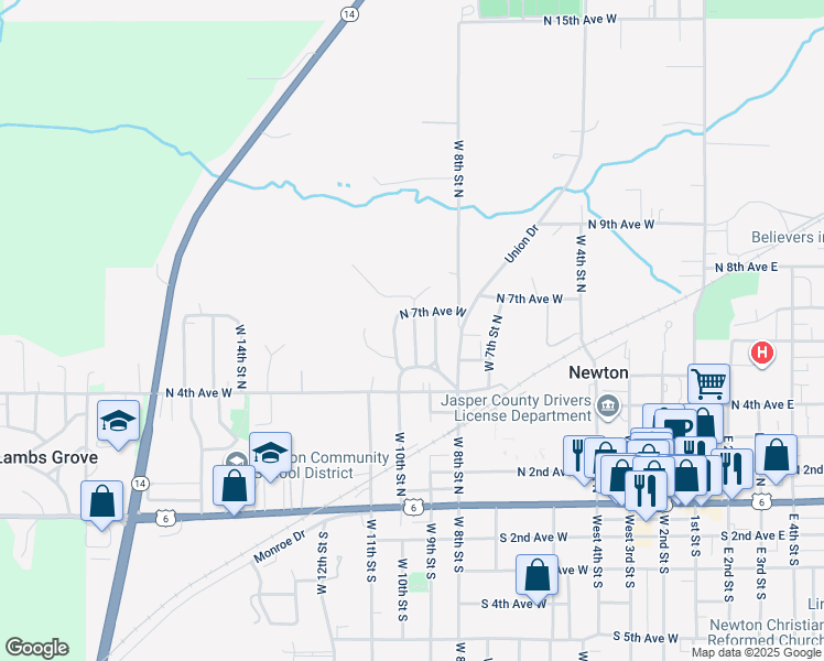 map of restaurants, bars, coffee shops, grocery stores, and more near 539 W 9th St N in Newton