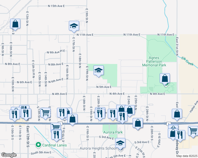 map of restaurants, bars, coffee shops, grocery stores, and more near 1900 North 5th Avenue East in Newton