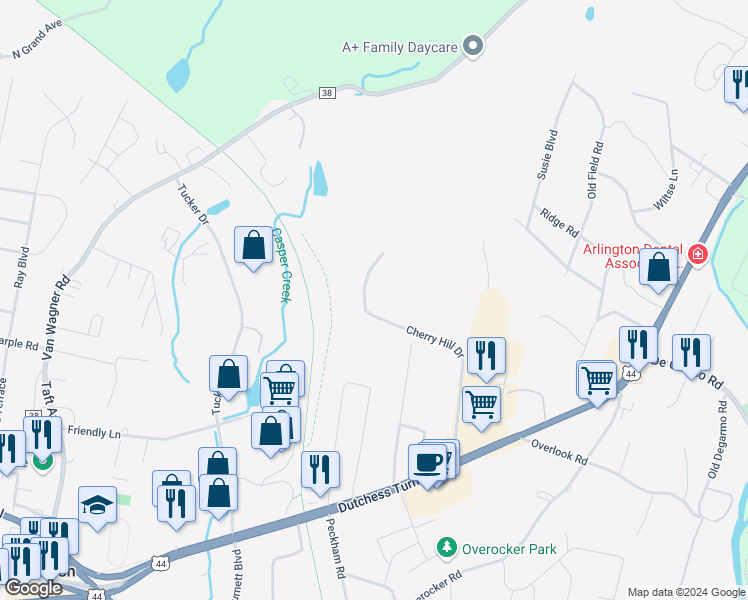 map of restaurants, bars, coffee shops, grocery stores, and more near 2406 Cherry Hill Drive in Arlington