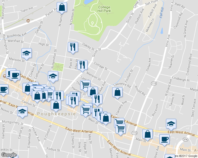 map of restaurants, bars, coffee shops, grocery stores, and more near 330 Mansion Street in Poughkeepsie