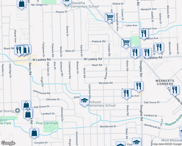 map of restaurants, bars, coffee shops, grocery stores, and more near 2871 Boxwood Rd in Toledo