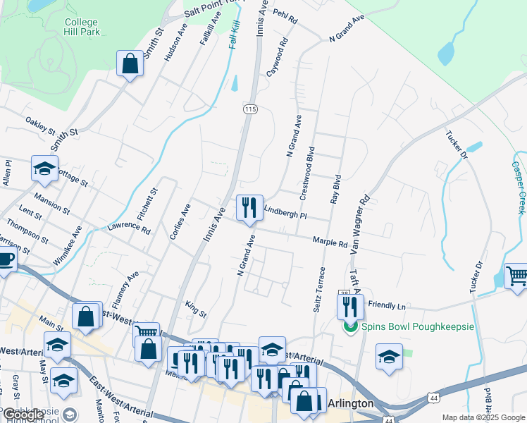 map of restaurants, bars, coffee shops, grocery stores, and more near 24 Lindbergh Place in Arlington