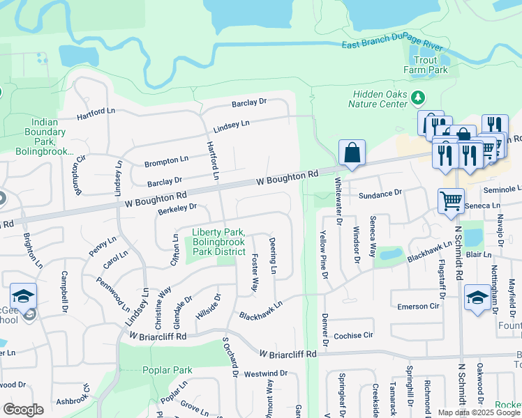 map of restaurants, bars, coffee shops, grocery stores, and more near 348 Clifton Lane in Bolingbrook