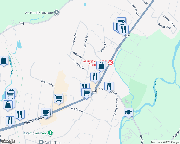 map of restaurants, bars, coffee shops, grocery stores, and more near 15 Ridge Road in Arlington