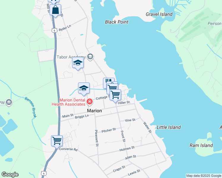 map of restaurants, bars, coffee shops, grocery stores, and more near 168 Front Street in Marion