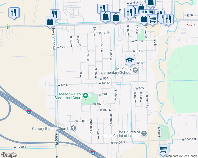 map of restaurants, bars, coffee shops, grocery stores, and more near 454 West 550 South in Tremonton
