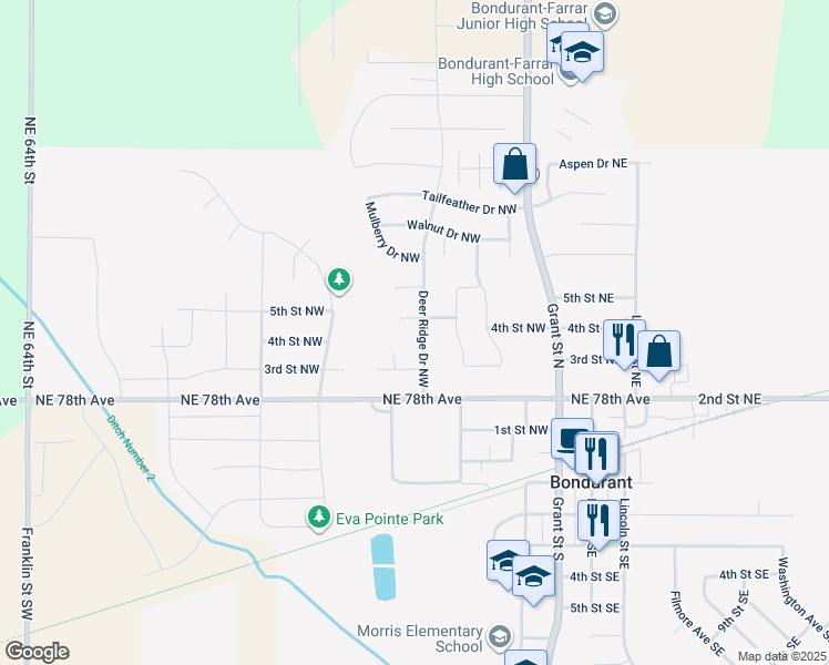 map of restaurants, bars, coffee shops, grocery stores, and more near 306 Crossing Court Northwest in Bondurant