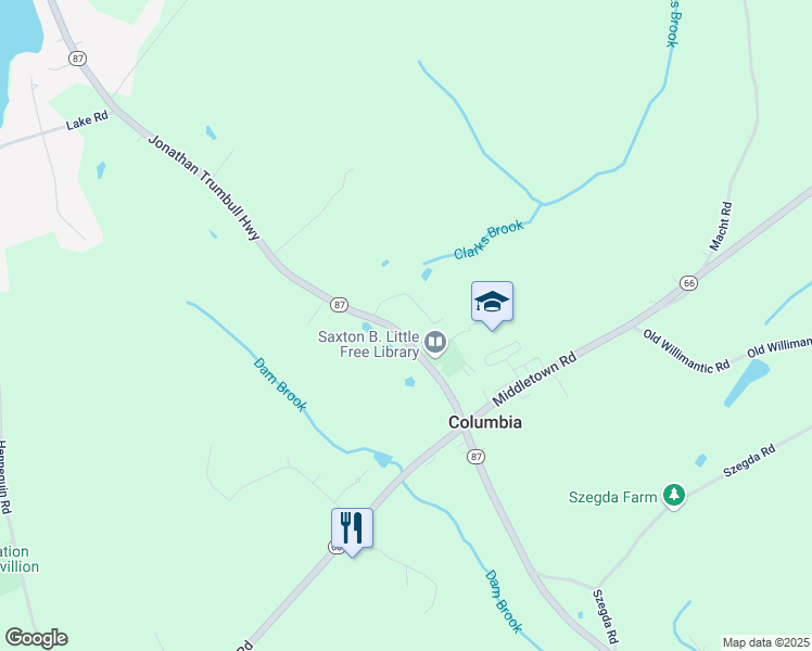 map of restaurants, bars, coffee shops, grocery stores, and more near 303 Connecticut 87 in Columbia