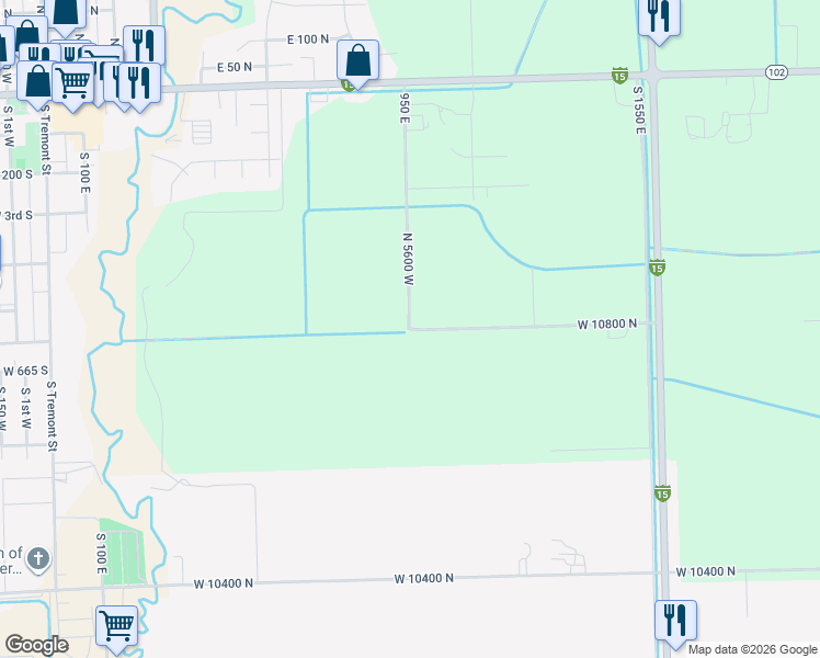map of restaurants, bars, coffee shops, grocery stores, and more near 8321 West 10800 North in Tremonton
